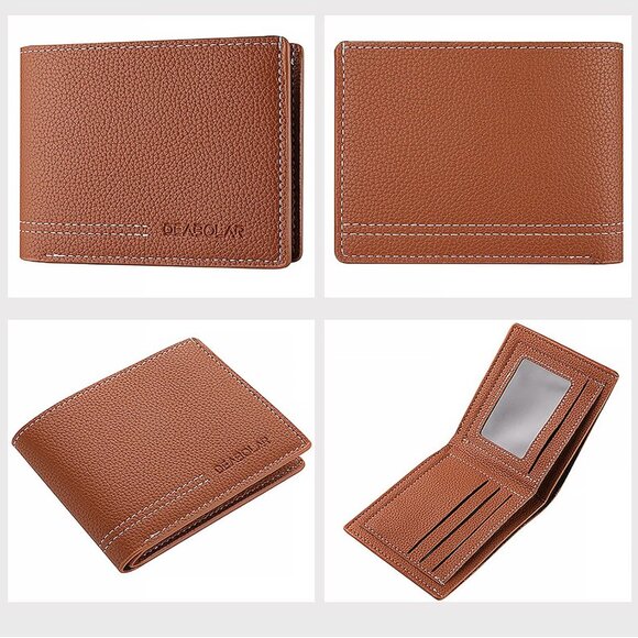 Men Black Wallet PU Material 4 Card Holder 2 Money Pockets 1 Clear Window - Picture 2 of 7